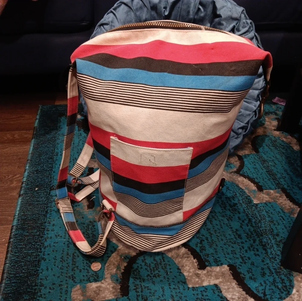 Kavu Striped Backpack - Red, Blue, Black